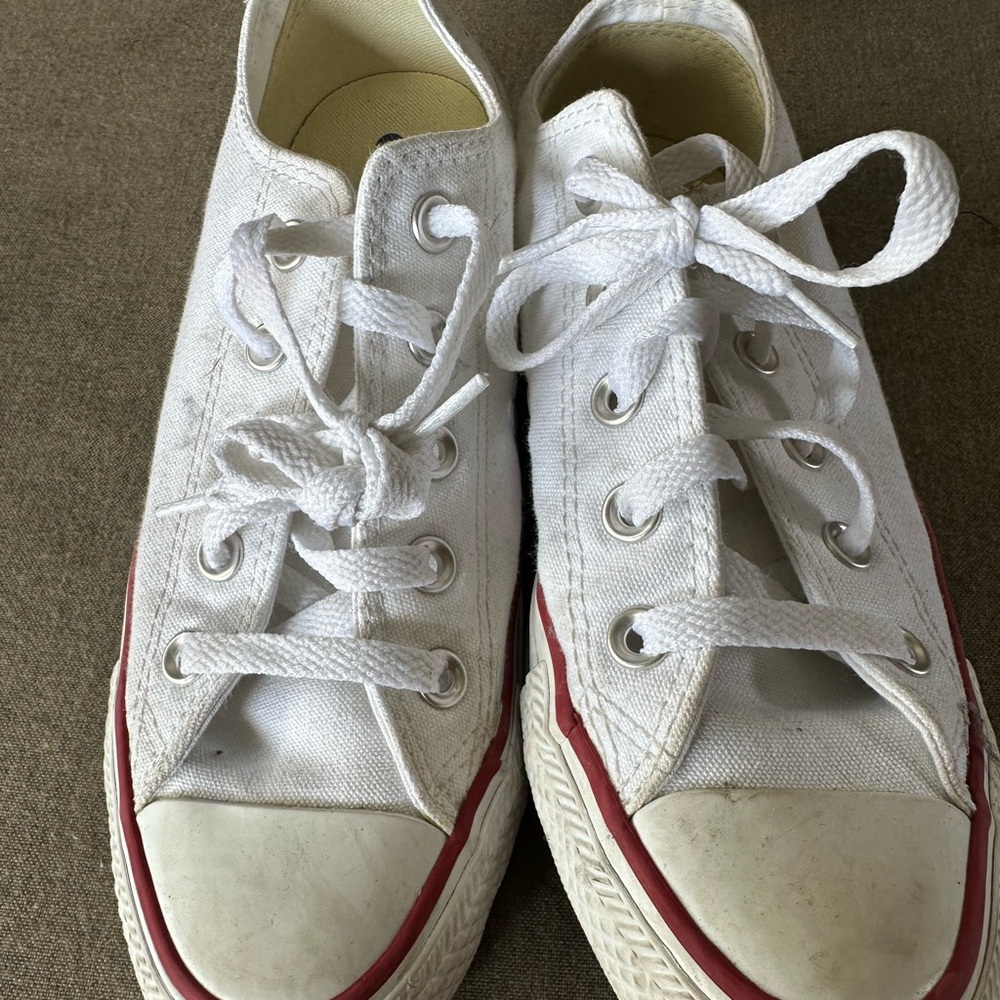 White Canvas Sneakers with Red Trim